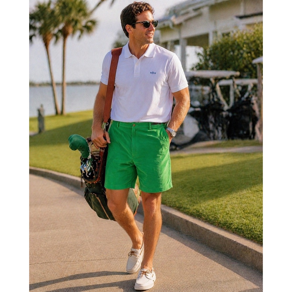 Charleston Khakis Mens Kelly Green Corduroy Shorts Size 46 NWT Flat Front Golf